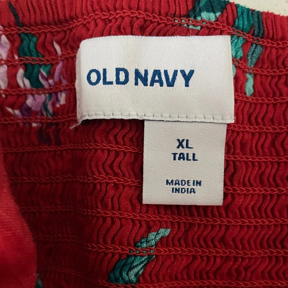 Old Navy Red Floral Flutter Sleeve Smocked Midi Dress XL Tall 412538-01 - Picture 4 of 10